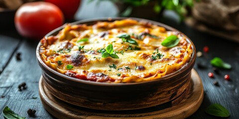 Aufkleber - Delicious homemade beef meat lasagna served in a dish, showcasing the charm of Italian food with its rich flavors. Enjoy this flavorful homemade beef meat lasagna that s perfect for any occasion.