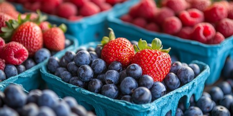 Aufkleber - Fresh, organically grown berries include strawberries, blueberries, and raspberries. Discover the vibrant flavors of fresh berries like strawberries, blueberries, and raspberries for a healthy treat.