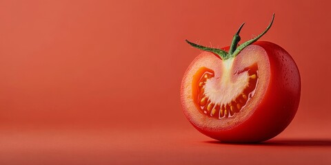 Poster - A vibrant slice of fresh tomato isolated on a clean background, showcasing the juicy texture and rich color of the fresh tomato, perfect for culinary designs and food related content.