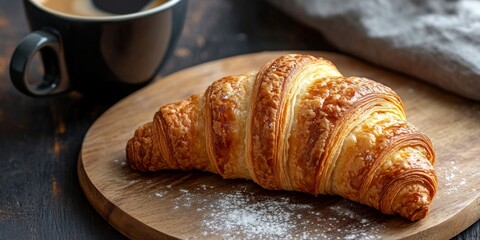 Poster - Freshly baked croissant paired with aromatic coffee creates the perfect morning experience, making fresh baked croissant a delightful choice for breakfast or a cozy snack enjoyed with coffee.