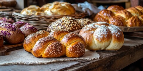 Poster - Handmade Salvadoran sweet bread displayed on a rustic table, showcasing the unique textures and flavors of traditional Salvadoran sweet bread. Enjoy the delightful charm of this artisan creation.