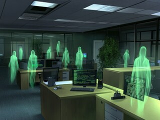 Poster - Ghostly Figures in Office at Night.