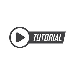 Poster - Play video tutorials icon in flat style. Education software vector illustration on isolated background. Webinar training sign business concept.