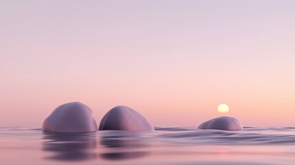 Poster - tranquil sunset over smooth stones emerging from calm ocean waters