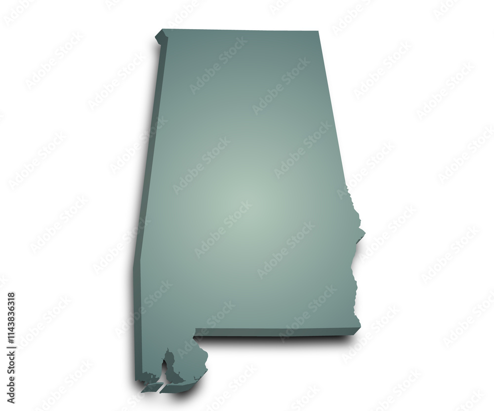 3d Alabama Map state with color. AL map, outline and blank map, United ...