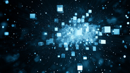 Wall Mural - blue cube explosion in space