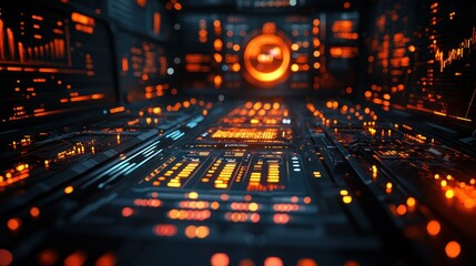 Poster - Futuristic digital interface with glowing elements.