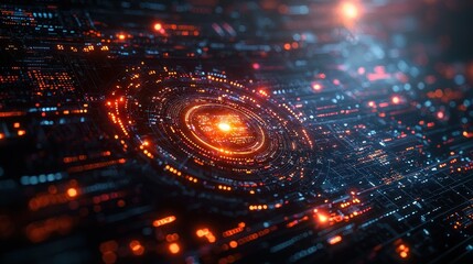 Poster - Abstract digital landscape with glowing circuits and patterns.