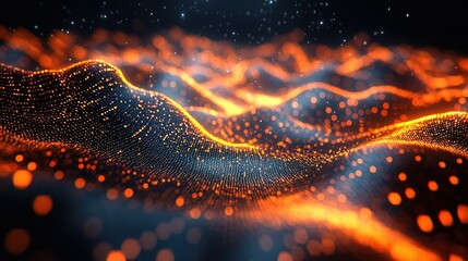 Poster - Abstract digital landscape with glowing particles.