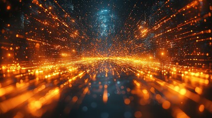 Poster - Abstract digital landscape with glowing particles.