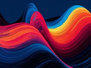 Wall Mural - a digital artwork of a series of layered, undulating waves with a vibrant color palette.
