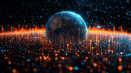 Poster - Digital globe surrounded by vibrant data streams.