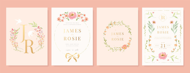 Wall Mural - elegant wedding invitation card background vector. minimal hand painted pink and peach watercolor bo