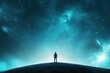 © Wanida - A solitary figure stands on the edge of a distant planet, gazing into an expansive cosmos filled with swirling galaxies and shimmering stars, evoking wonder and introspection