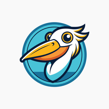 Cute pelican with big beak. Funny tropical water bird, adorable exotic feathered animal. Isolated vector illustration