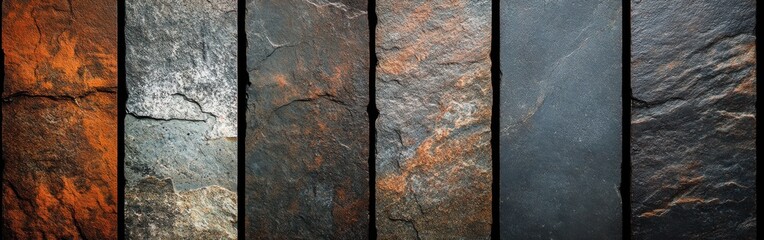 Poster - Textured slate tiles showcasing earthy tones and natural patterns from various angles