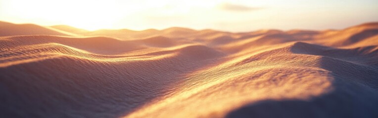 Poster - Textured sand dunes illuminated by soft light during sunset over a serene desert landscape