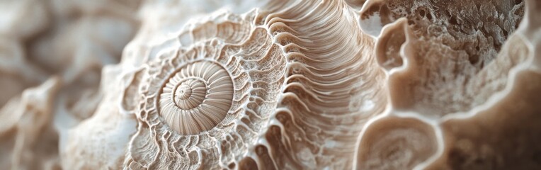 Poster - Close-up view of a textured seashell revealing intricate natural patterns and warm colors