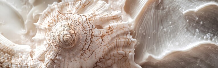 Poster - Close-up view of a beautifully textured seashell highlighting intricate patterns and natural colors found on coastal shores