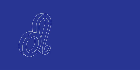 Poster - The outline of a large zodiac leo symbol made of white lines on the left. 3D view of the object in perspective. Vector illustration on indigo background