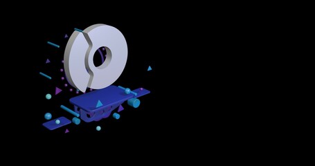 Poster - White auto brakes on a pedestal of abstract geometric shapes floating in the air. Abstract concept art with flying shapes on the left. 3d illustration on black background