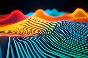 Aufkleber - A vibrant abstract visualization of sound waves, featuring colorful lines and undulating patterns against a dark background.