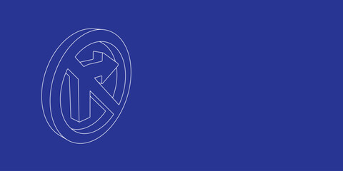 Poster - The outline of a large no right turn sign made of white lines on the left. 3D view of the object in perspective. Vector illustration on indigo background