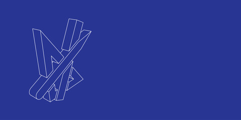 Poster - The outline of a large school supplies symbol made of white lines on the left. 3D view of the object in perspective. Vector illustration on indigo background