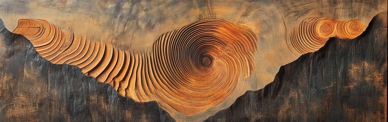 Poster - Cross-section reveals intricate patterns of tree rings illustrating growth over decades in a forest setting