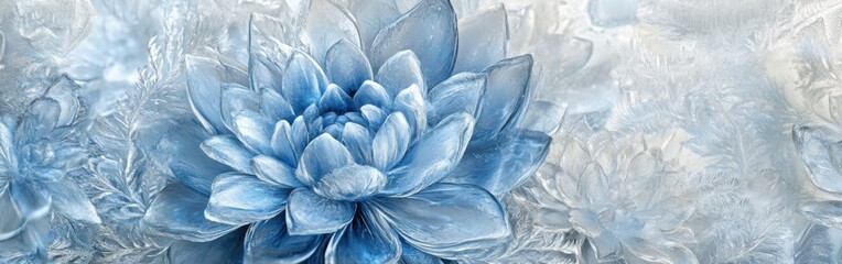 Aufkleber - Delicate ice flowers create intricate patterns on glass during a winter morning frost in a serene outdoor setting