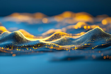 Aufkleber - A digital representation of abstract, illuminated waves, showcasing a blend of blue and gold colors in a captivating, futuristic design.