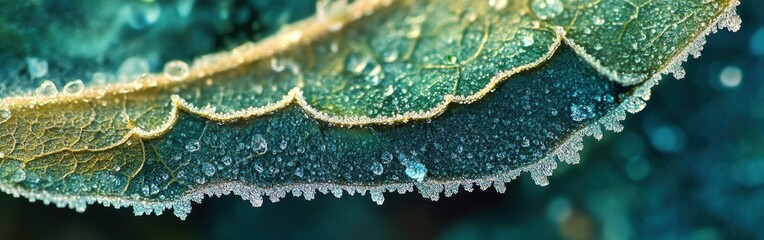 Aufkleber - Frost delicately clings to the edge of a leaf during a cold winter morning
