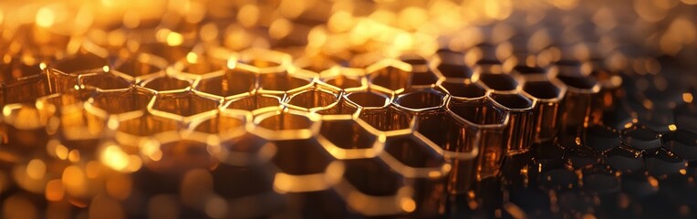 Aufkleber - Close-up of honeycomb highlighting its intricate patterns and natural beauty under warm light