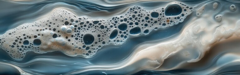 Poster - Macro view of gently flowing water showcasing tiny bubbles and smooth ripples during a serene morning
