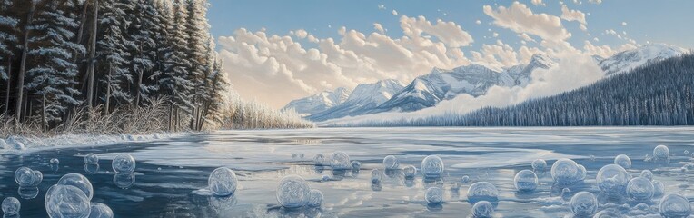 Poster - Unique Ice Formations on Frozen Lake Abraham in Alberta Under a Clear Sky