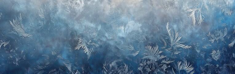 Poster - Intricate frost patterns create a mesmerizing winter scene on a window at dawn