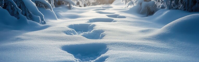 Aufkleber - Winter trail showcasing footprints leading through snow-covered landscape in a peaceful outdoor setting