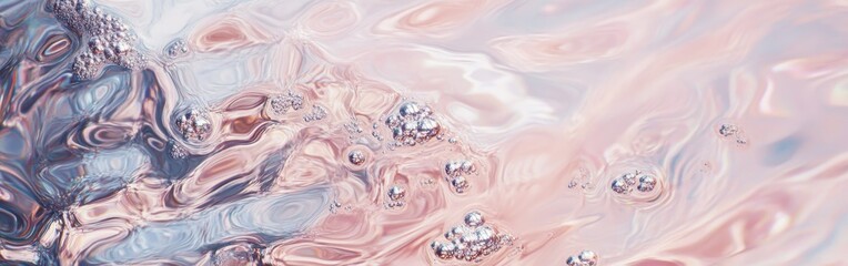Poster - Shimmering reflections on abstract water surface with gentle colors and bubbles dancing in light during calm daylight