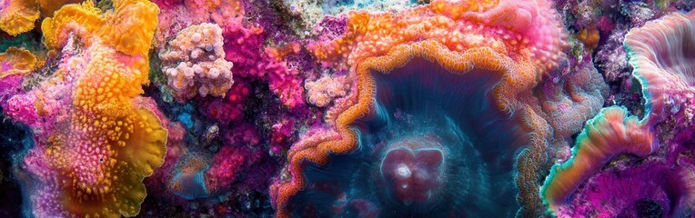Poster - Vibrant coral textures display intricate patterns and colors in a stunning underwater environment
