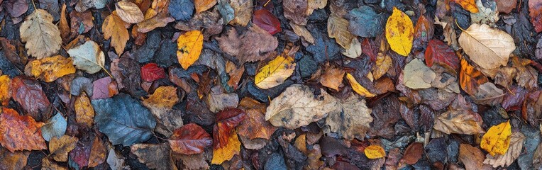 Poster - Colorful fallen autumn leaves covering the ground in a vibrant display of seasonal change and natural beauty