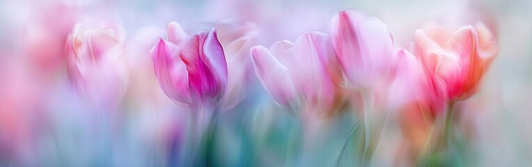 Poster - Colorful tulips bloom in a vibrant display during spring in a garden setting