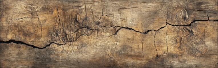 Poster - Close-up of aged wood grain showcasing deep cracks and textured patterns for nature and design inspiration