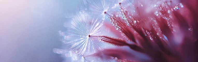 Poster - Close-up view of a delicate dandelion puff revealing intricate details and luminous textures in soft pastel tones