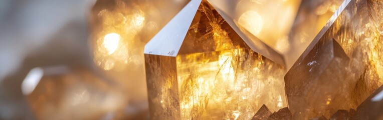 Aufkleber - Close-up view of a shimmering crystal showcasing intricate light reflections in soft natural illumination