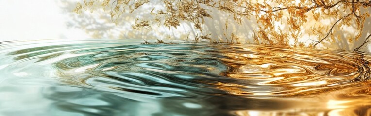 Poster - Intricate abstract water surface reflecting natural hues of gold and turquoise under soft light