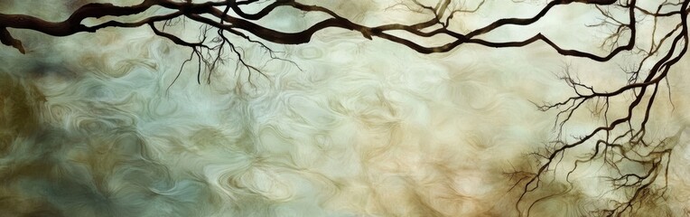 Aufkleber - Reflective patterns of tree branches on water, showcasing nature's abstract beauty at twilight