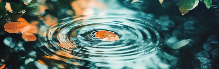 Poster - Abstract representation of water ripples blending with leaves in a serene natural setting