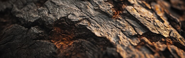 Aufkleber - Detailed close-up view of textured rough tree bark showcasing natural patterns and colors in sunlight