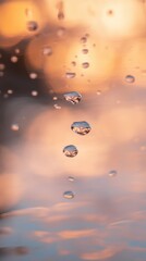 Poster - Delicate water droplets captured in mid-air during a serene evening with soft bokeh lighting effects