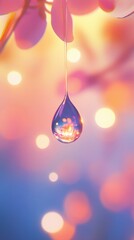 Poster - Suspended water droplets glimmer softly against a dreamy background of colors